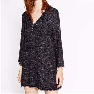 NEW Zara multicolor tweed mini dress with fringe sz M